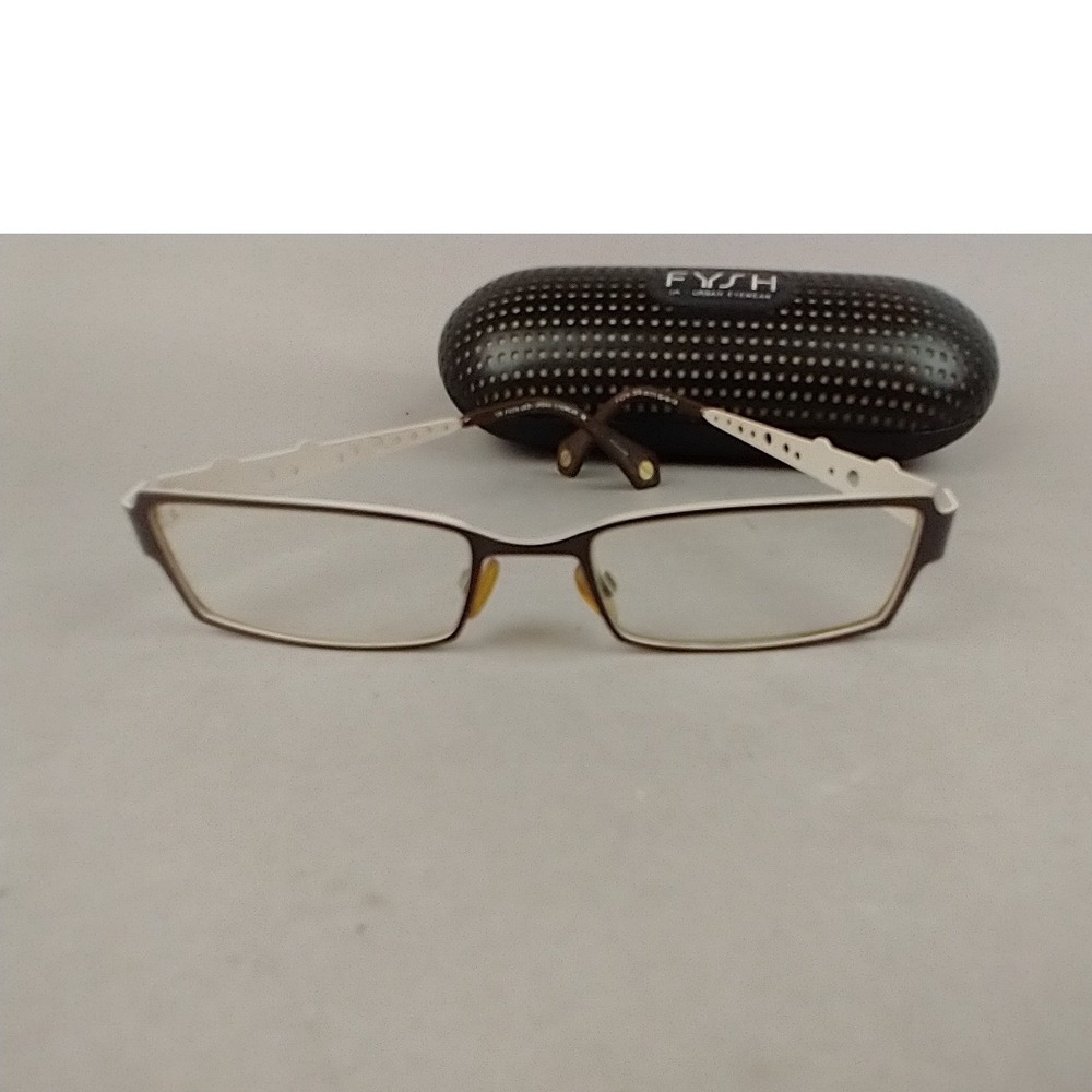 Fysh UK 3378 111 Brown White Rectangular Eyeglass Frames 52-18-135 with Case